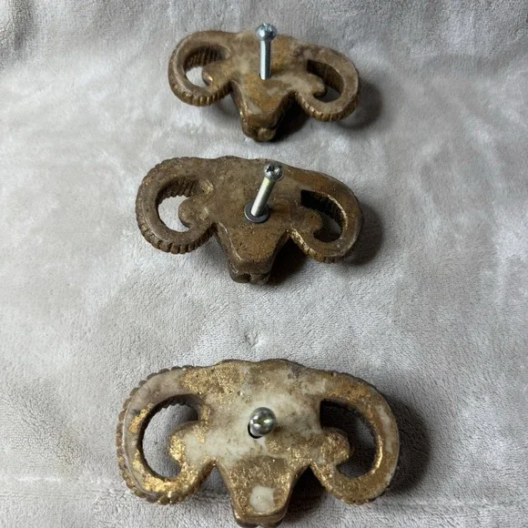 Resin Ram Gold Hardware Handles door cabinet knobs set of 3 - Picture 2 of 5